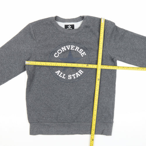 Converse Boys Grey 12-13 Years Pullover Fleece Sweatshirt Crew Neck Logo Jumper