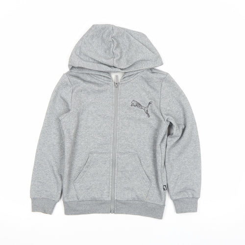 Puma Boys Grey Full Zip Hoodie Size 146 Fleece Logo Sportswear