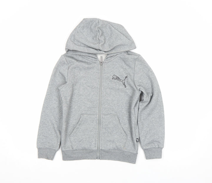 Puma Boys Grey Full Zip Hoodie Size 146 Fleece Logo Sportswear