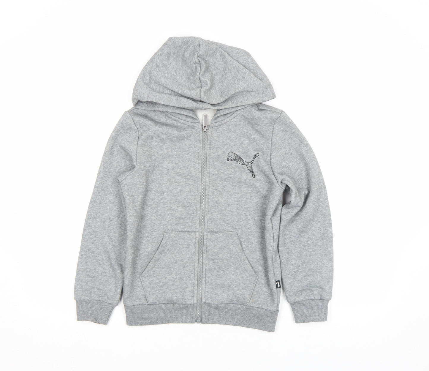 Puma Boys Grey Full Zip Hoodie Size 146 Fleece Logo Sportswear