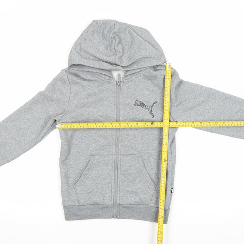 Puma Boys Grey Full Zip Hoodie Size 146 Fleece Logo Sportswear