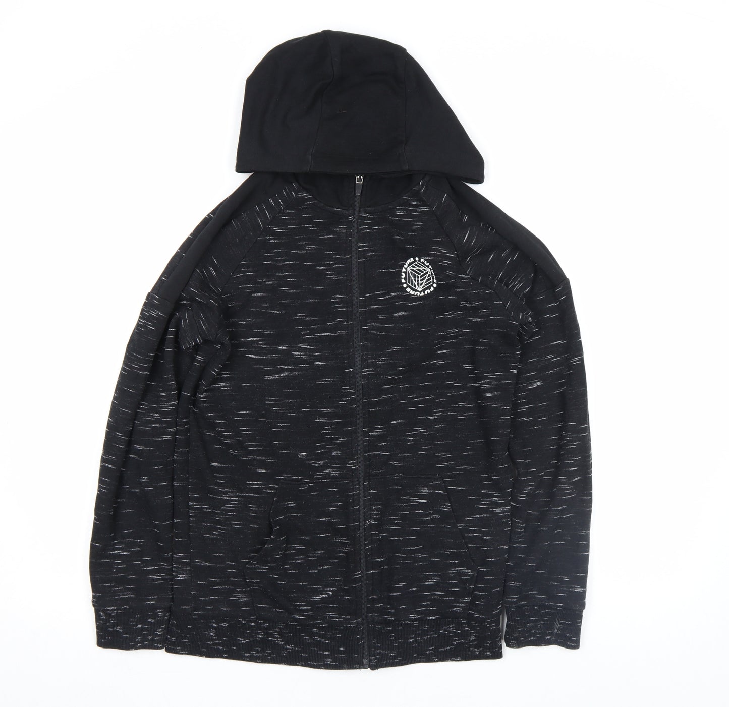 F&F Boys Black Full Zip Hoodie 12-13 Years Gamer Print Cotton Blend