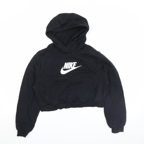 Nike Girls Black XL Pullover Fleece Hoodie with Logo Print