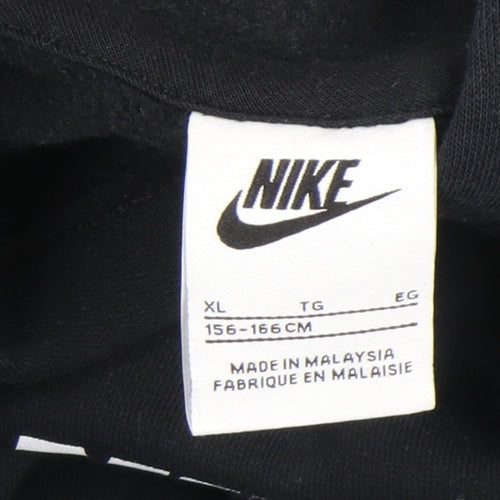 Nike Girls Black XL Pullover Fleece Hoodie with Logo Print