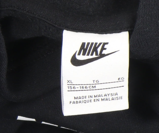 Nike Girls Black XL Pullover Fleece Hoodie with Logo Print