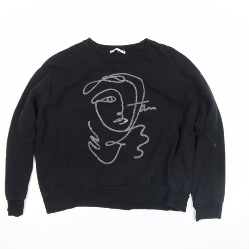Zapa Womens Black Embroidered Face Graphic Pullover Sweatshirt Size M