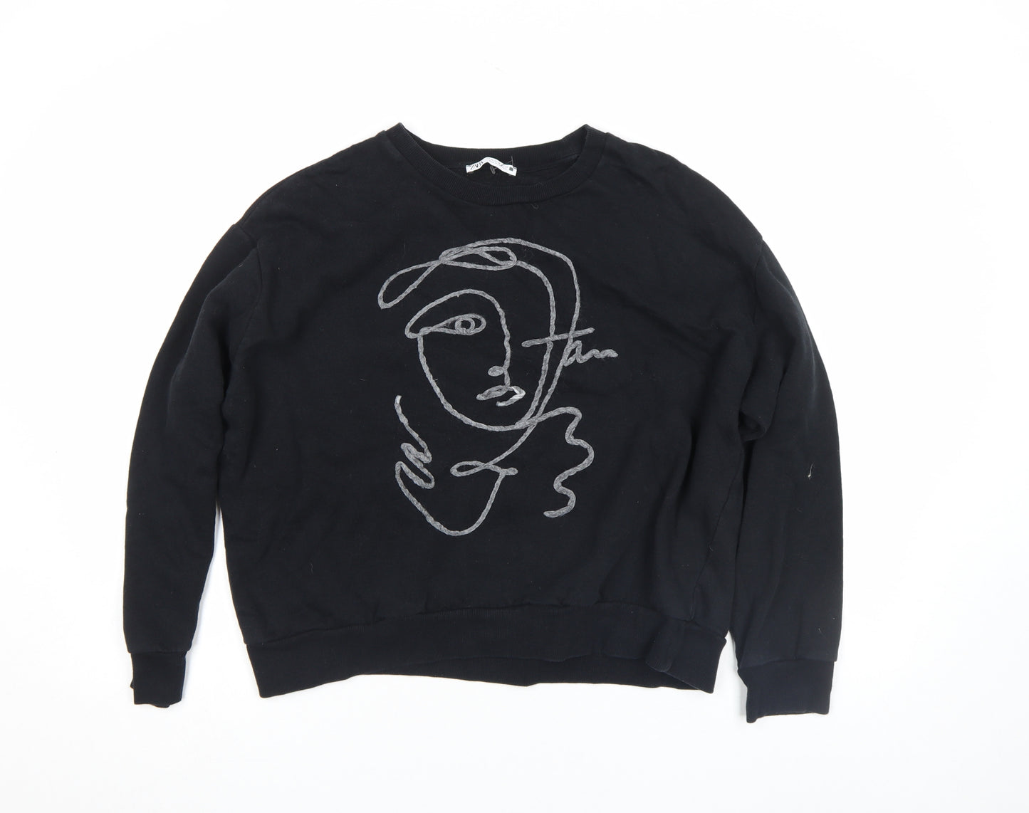 Zapa Womens Black Embroidered Face Graphic Pullover Sweatshirt Size M