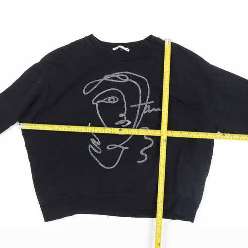 Zapa Womens Black Embroidered Face Graphic Pullover Sweatshirt Size M