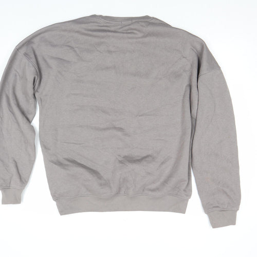 PrettyLittleThing Women Grey Pullover Sweatshirt M Logo Print Crew Neck