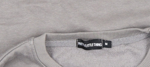 PrettyLittleThing Women Grey Pullover Sweatshirt M Logo Print Crew Neck