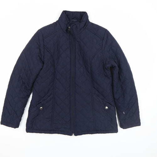 Dash Women Blue Quilted Mid-Length Full Zip Jacket Size 12
