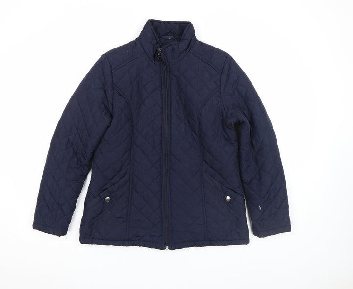 Dash Women Blue Quilted Mid-Length Full Zip Jacket Size 12
