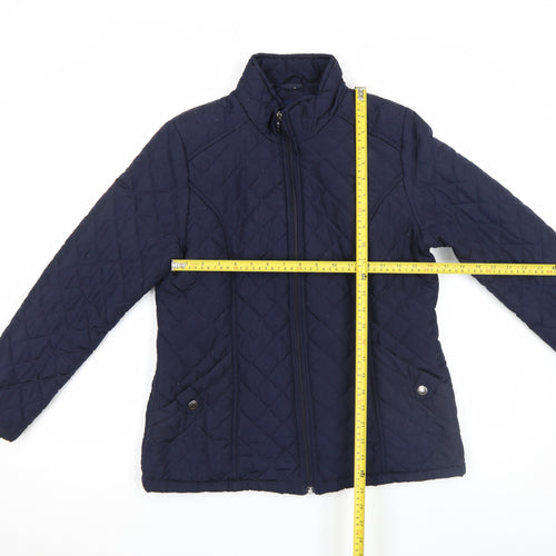 Dash Women Blue Quilted Mid-Length Full Zip Jacket Size 12