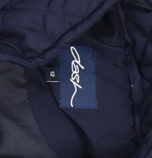 Dash Women Blue Quilted Mid-Length Full Zip Jacket Size 12