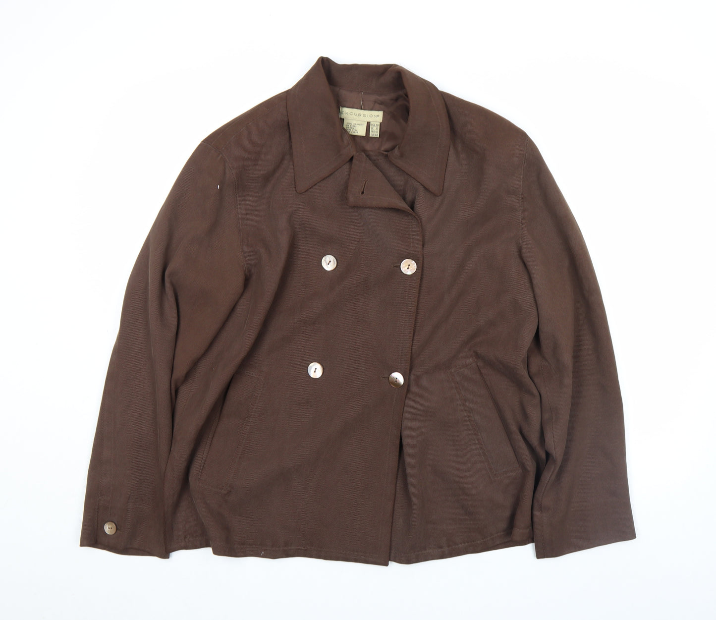 Excursion Women Brown Silk Pea Coat Jacket Size 12