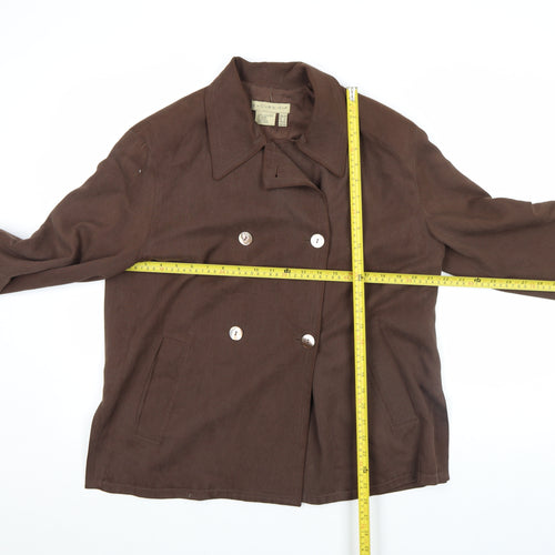 Excursion Women Brown Silk Pea Coat Jacket Size 12
