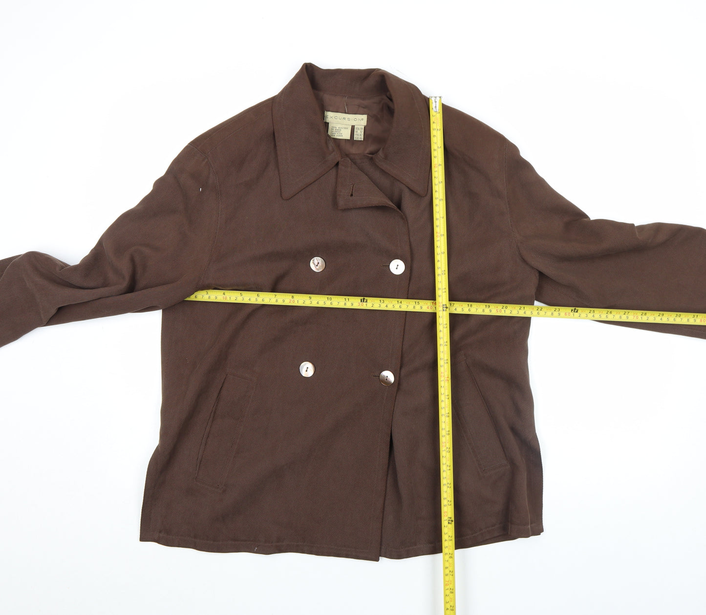 Excursion Women Brown Silk Pea Coat Jacket Size 12