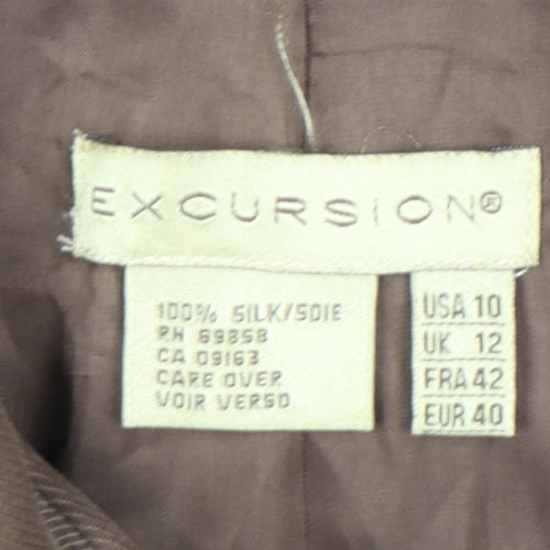 Excursion Women Brown Silk Pea Coat Jacket Size 12