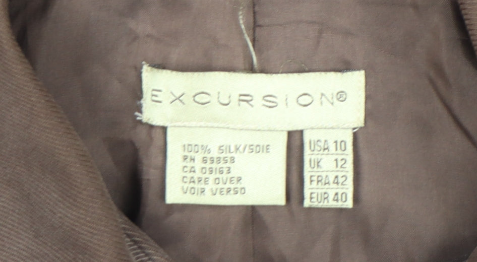 Excursion Women Brown Silk Pea Coat Jacket Size 12