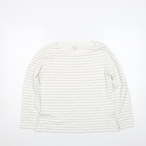 Boden Women’s White Glitter Stripe Long Sleeve Cotton Top Size 12