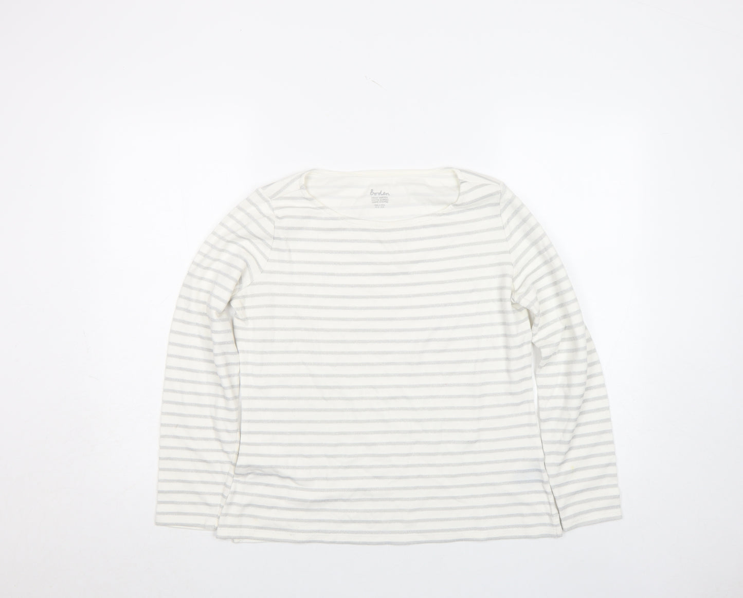 Boden Women’s White Glitter Stripe Long Sleeve Cotton Top Size 12