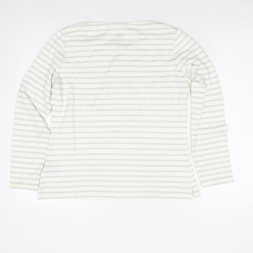 Boden Women’s White Glitter Stripe Long Sleeve Cotton Top Size 12
