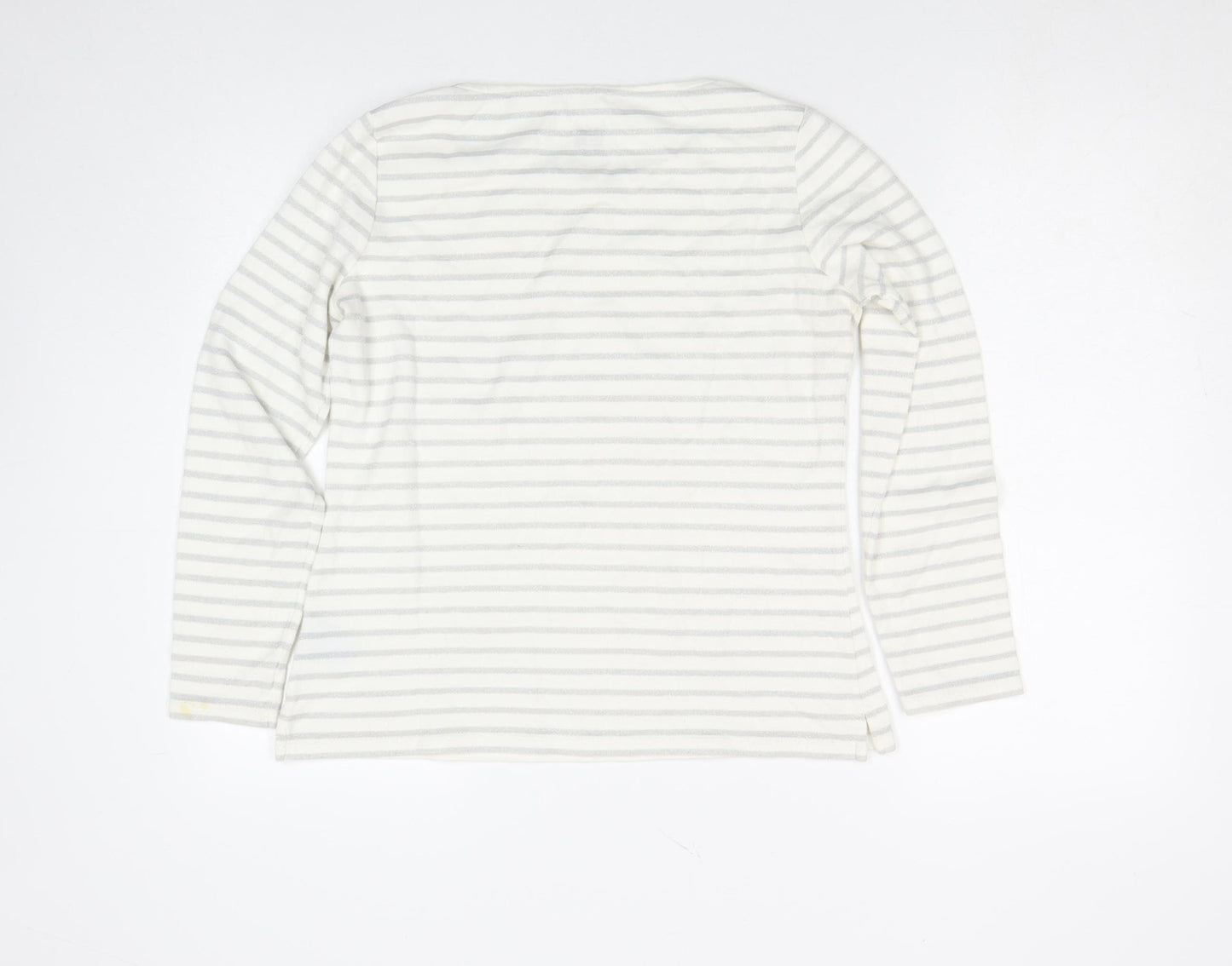 Boden Women’s White Glitter Stripe Long Sleeve Cotton Top Size 12