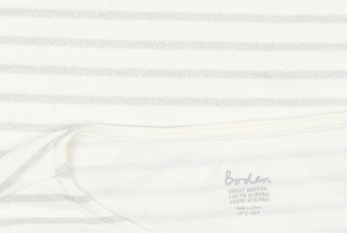 Boden Women’s White Glitter Stripe Long Sleeve Cotton Top Size 12