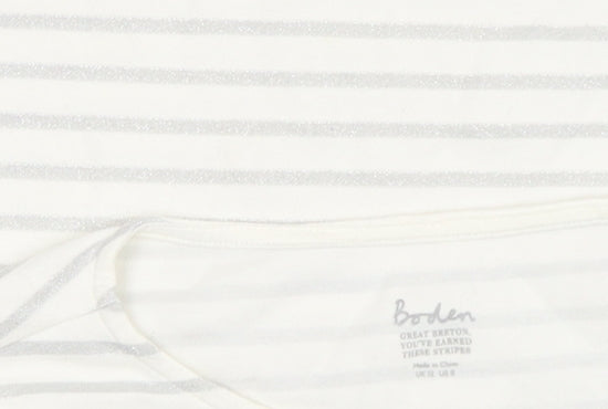 Boden Women’s White Glitter Stripe Long Sleeve Cotton Top Size 12