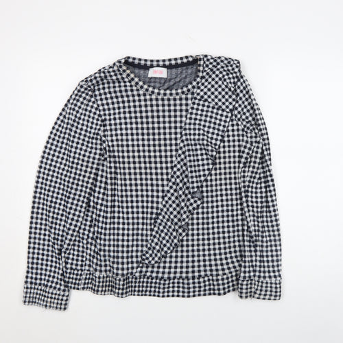 Savida Womens Black Check Ruffle Long Sleeve Blouse Size M