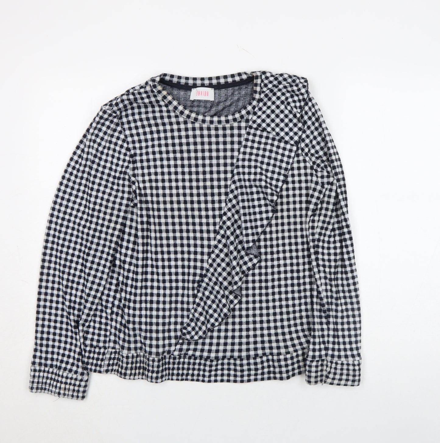 Savida Womens Black Check Ruffle Long Sleeve Blouse Size M