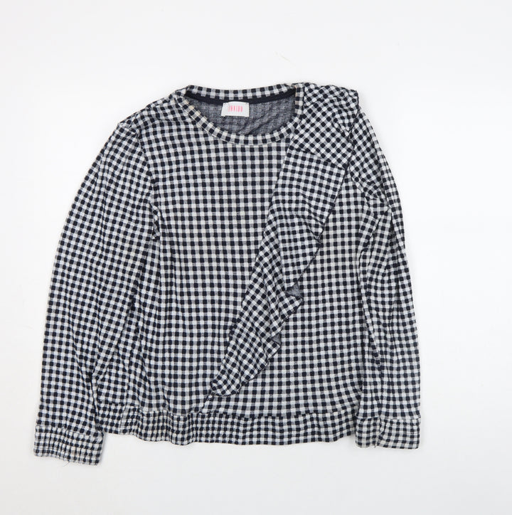 Savida Womens Black Check Ruffle Long Sleeve Blouse Size M