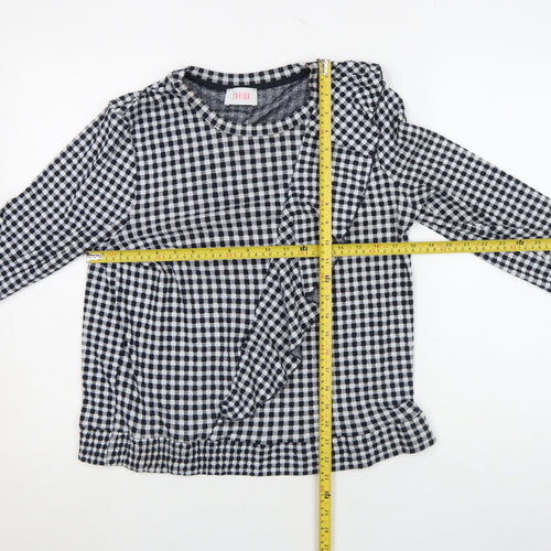 Savida Womens Black Check Ruffle Long Sleeve Blouse Size M