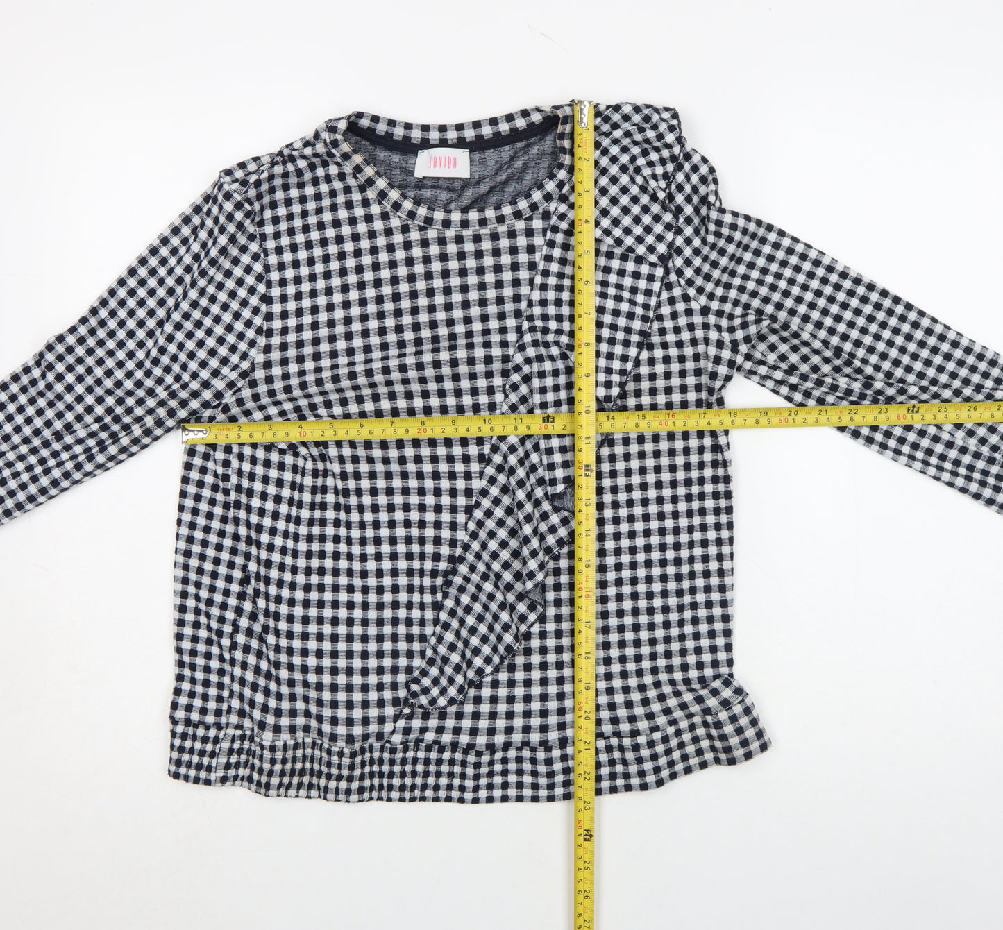 Savida Womens Black Check Ruffle Long Sleeve Blouse Size M