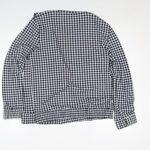 Savida Womens Black Check Ruffle Long Sleeve Blouse Size M