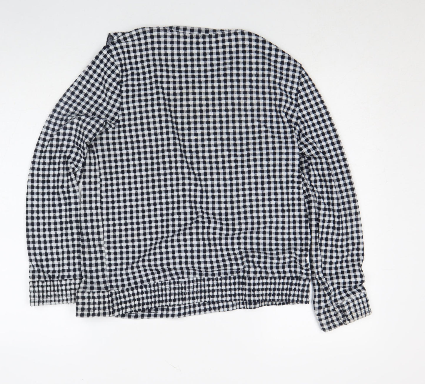 Savida Womens Black Check Ruffle Long Sleeve Blouse Size M