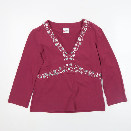 Next Womens Red Embroidered V-Neck Long Sleeve Tunic Top Size 14