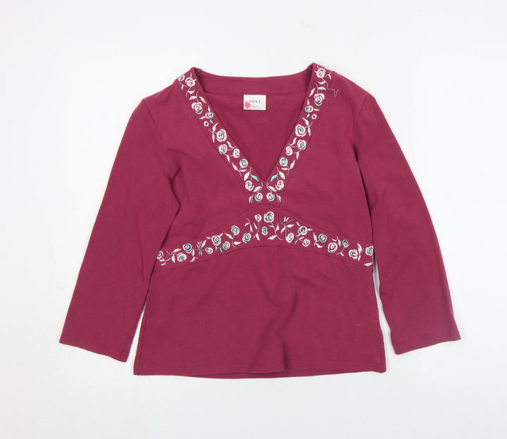 Next Womens Red Embroidered V-Neck Long Sleeve Tunic Top Size 14