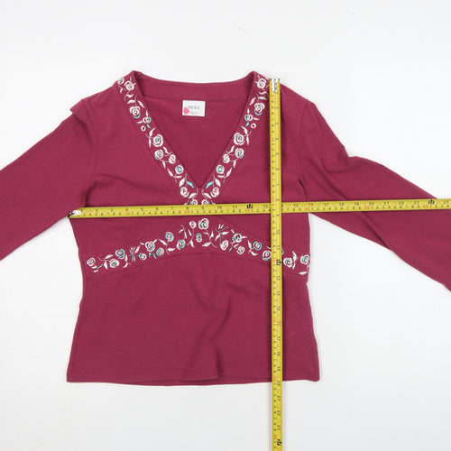 Next Womens Red Embroidered V-Neck Long Sleeve Tunic Top Size 14