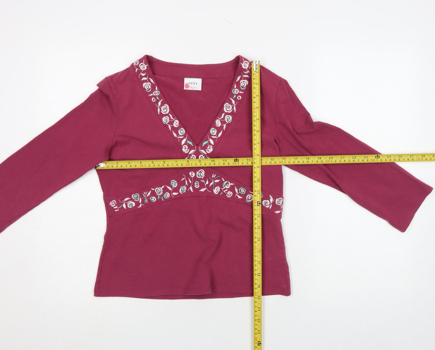 Next Womens Red Embroidered V-Neck Long Sleeve Tunic Top Size 14