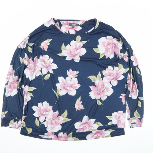 Studio Women’s Blue Floral Long Sleeve Crew Neck T-Shirt Size 16