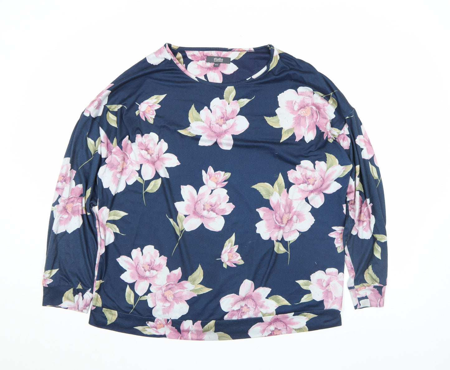 Studio Women’s Blue Floral Long Sleeve Crew Neck T-Shirt Size 16
