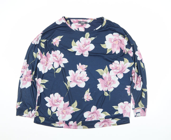 Studio Women’s Blue Floral Long Sleeve Crew Neck T-Shirt Size 16