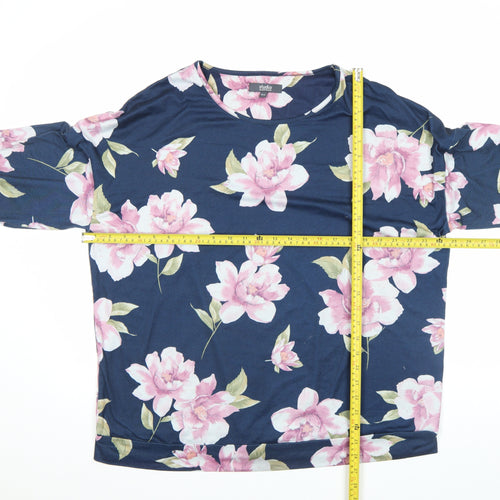 Studio Women’s Blue Floral Long Sleeve Crew Neck T-Shirt Size 16