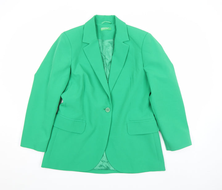 United Colors of Benetton Women's Green Viscose Single-Breasted Blazer UK 12