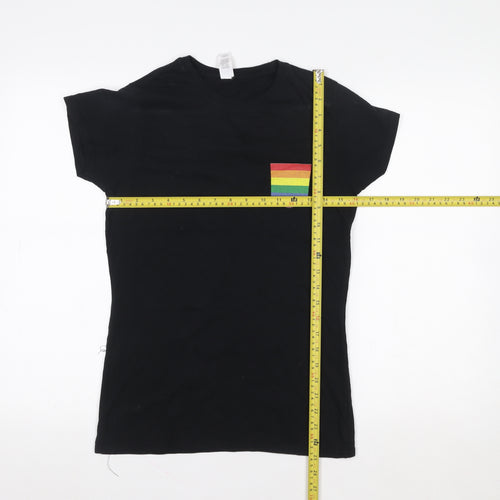 Gildan Women's Black Short Sleeve Cotton T-Shirt with Rainbow Pocket - Size M