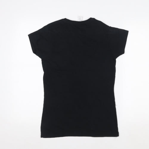 Gildan Women's Black Short Sleeve Cotton T-Shirt with Rainbow Pocket - Size M