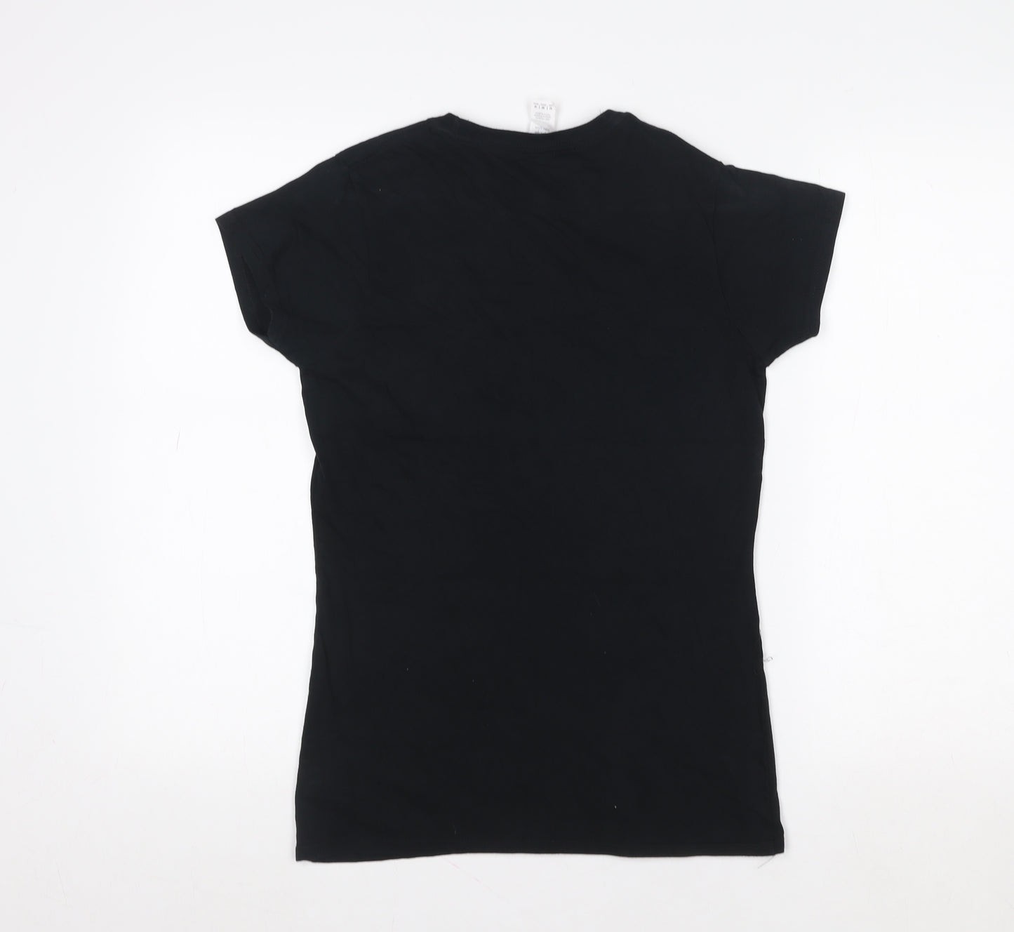Gildan Women's Black Short Sleeve Cotton T-Shirt with Rainbow Pocket - Size M