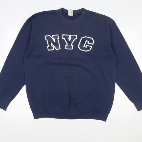 Fruit of the Loom Women Navy Blue NYC Graphic Pullover Sweatshirt L