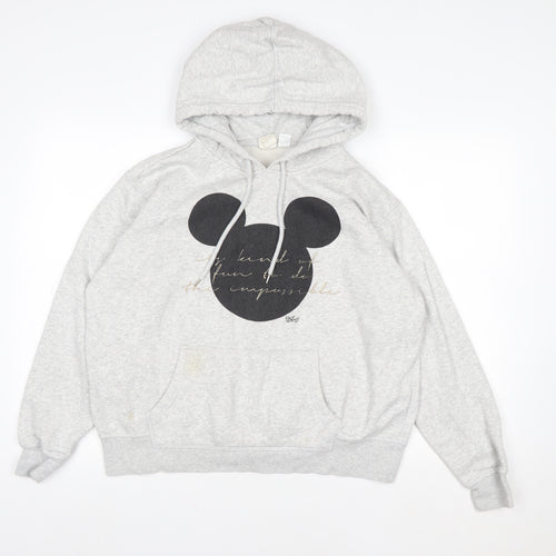 Disney Women Grey Mickey Mouse Pullover Hoodie Size 14 Cotton Blend